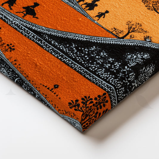 Golden Dusk Village Walk Canvas Painting for Hallway & Entryway