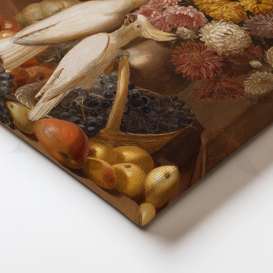 Cockatoos with Floral Still Life Canvas Artwork for Living Room