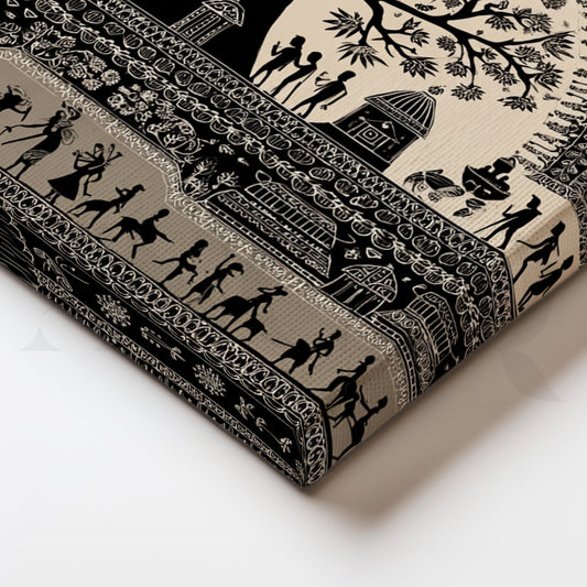 Warli Tree of Life Mandala Canvas Painting for Statement Wall & Stairway