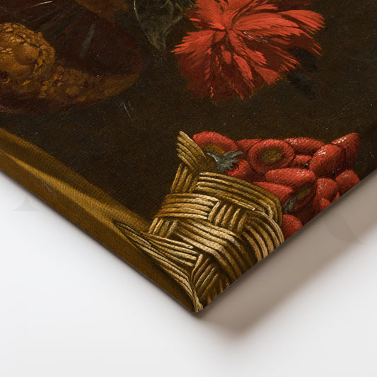 Basket of Strawberries and Flowers Canvas Artwork for Dining Room