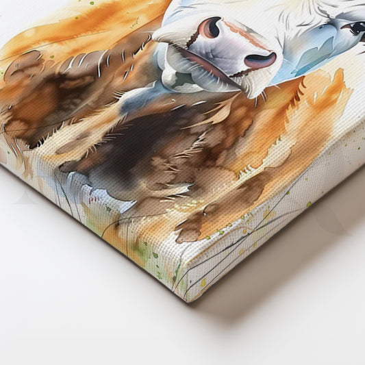 Gentle Highland Cow Canvas Painting for Farmhouse Kitchen