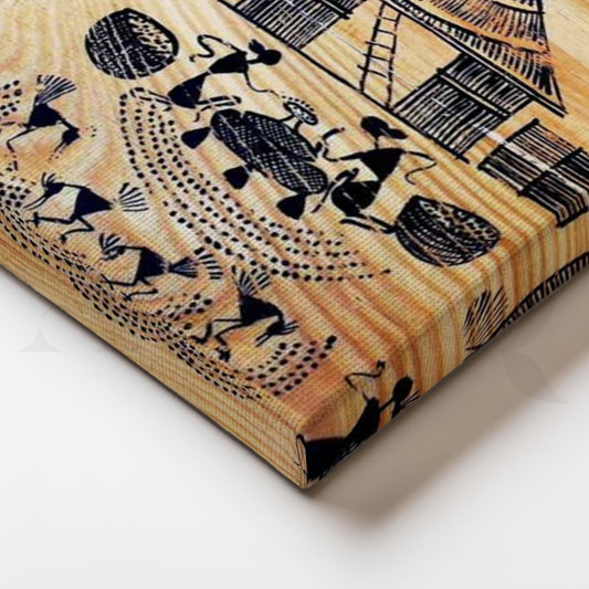 Village Bonfire Warli Canvas Painting for Living Room & Entryway