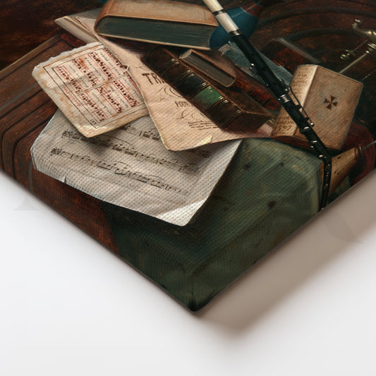 Still Life with Music and Books Canvas Artwork for Study Room