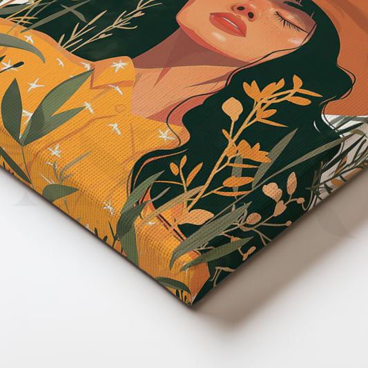 Sunlit Wildflower Girl Canvas Painting for Boho Bedroom