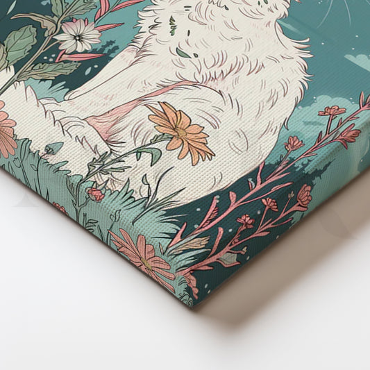 Moonlit Garden Cat Canvas Painting for Bedroom & Reading Nook