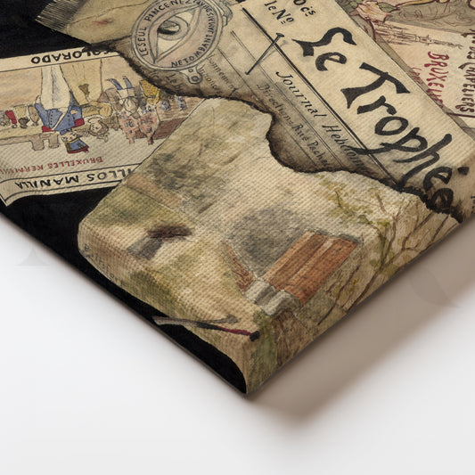 Vintage Collage Memorabilia Canvas Artwork for Study Room