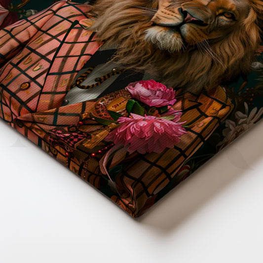 Regal Bloom Lion Canvas Painting for Living Room or Study