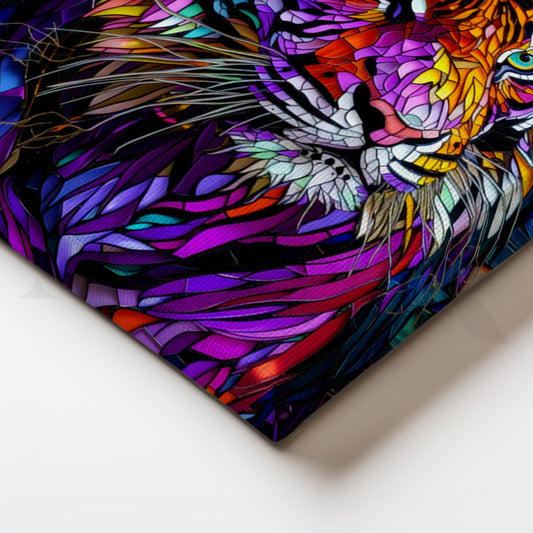 Prismatic Tiger Mosaic Canvas Painting for Contemporary Office