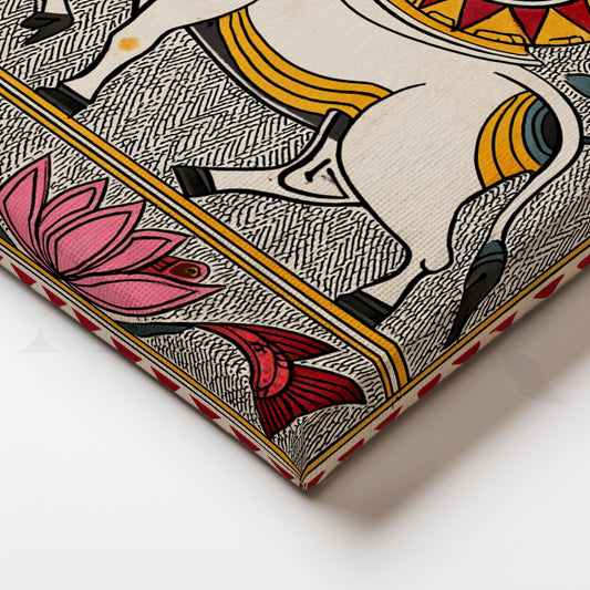“Madhubani Sacred Bull” Canvas Painting for Pooja Room & Entryway