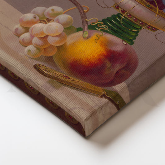 Grapes and Peach Still Life Canvas Artwork for Kitchen Wall