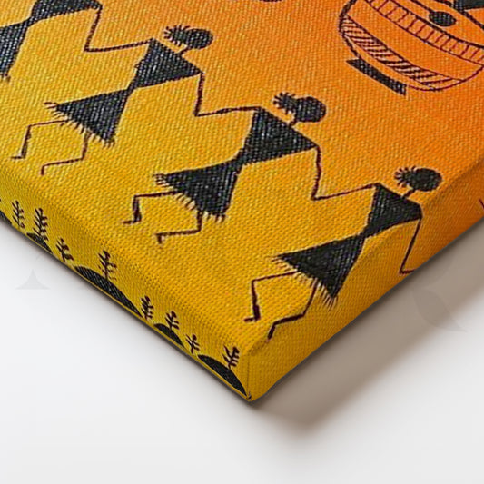 Sunset Warli Dance Canvas Painting for Living Room & Cultural Corners