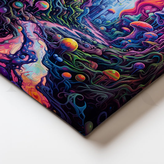 Neon Mycelium Canyon Canvas Painting for Game Room