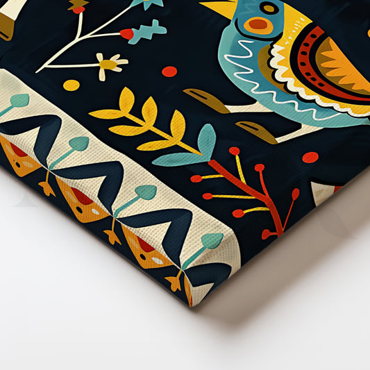 Folk Cow & Bird Canvas Artwork for Dining Room