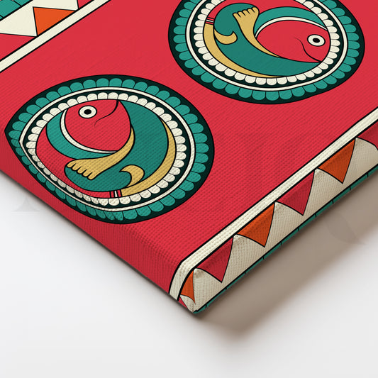 Folk Fish Pattern Canvas Artwork for Kitchen Wall