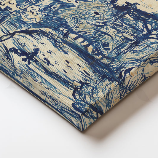 Blue Willow Park Sketch Canvas Painting for Living Room