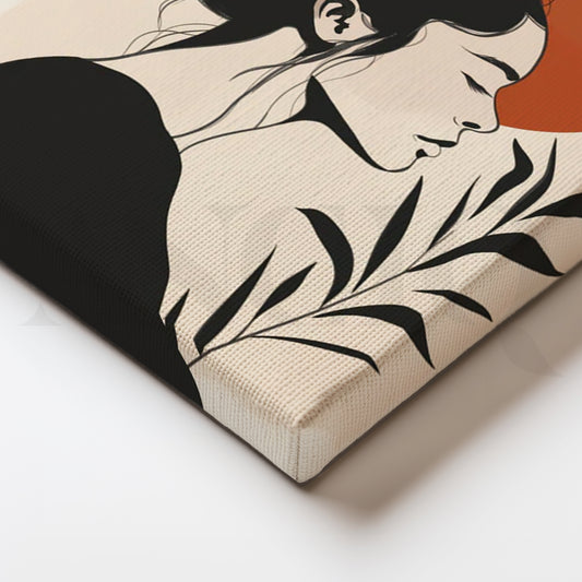Terracotta Moon Muse Canvas Painting for Minimalist Home Office
