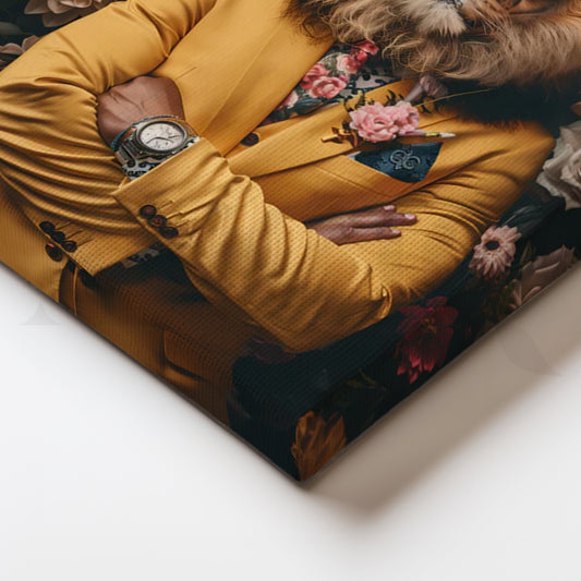 Golden Executive Lion Canvas Painting for Office or Den