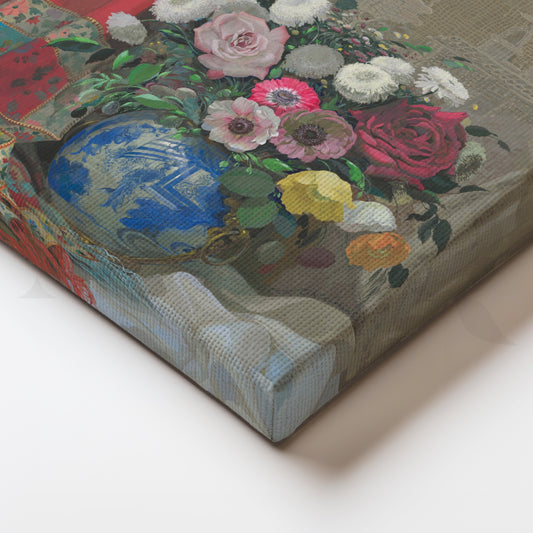 Floral Elegance in Blue Vase Canvas Artwork for Living Room