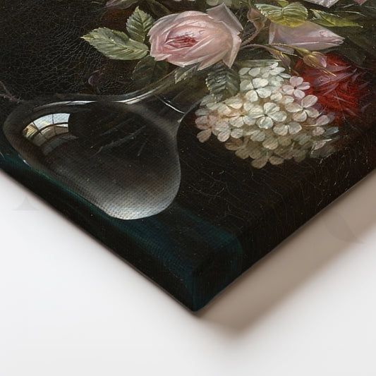 Blush Roses in Glass Vase Canvas Artwork for Bedroom