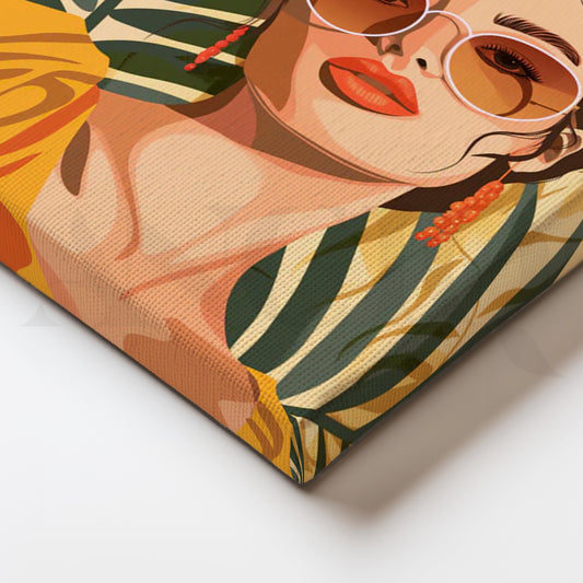 Sunlit Palm Muse Canvas Painting for Contemporary Living Room