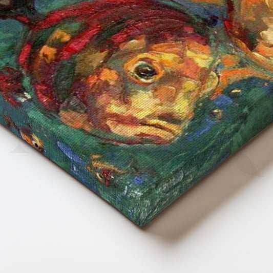 Goldfish in the Blue Canvas Painting for Bathroom & Coastal Décor