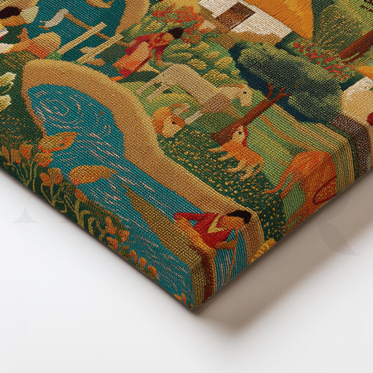 Pastoral Harmony Folk Canvas Painting for Dining Room & Family Room