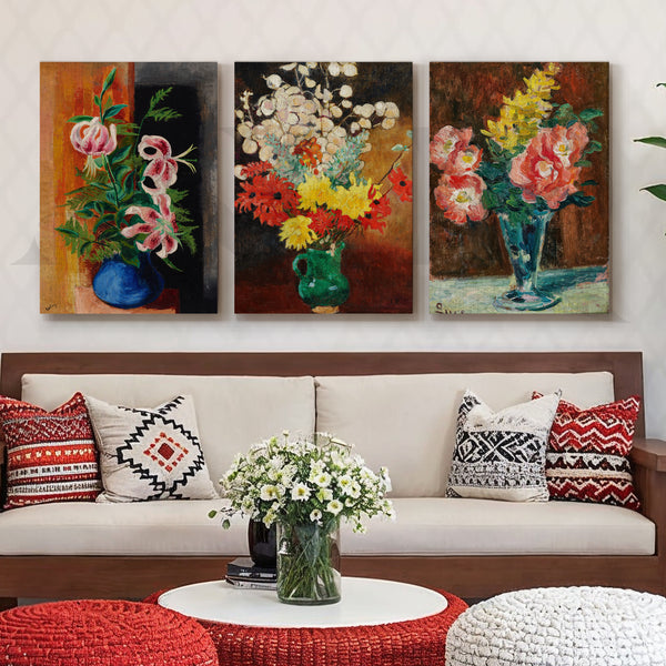 Floral Still Life Trio Gallery Wall – Set of 3 Canvas Artworks
