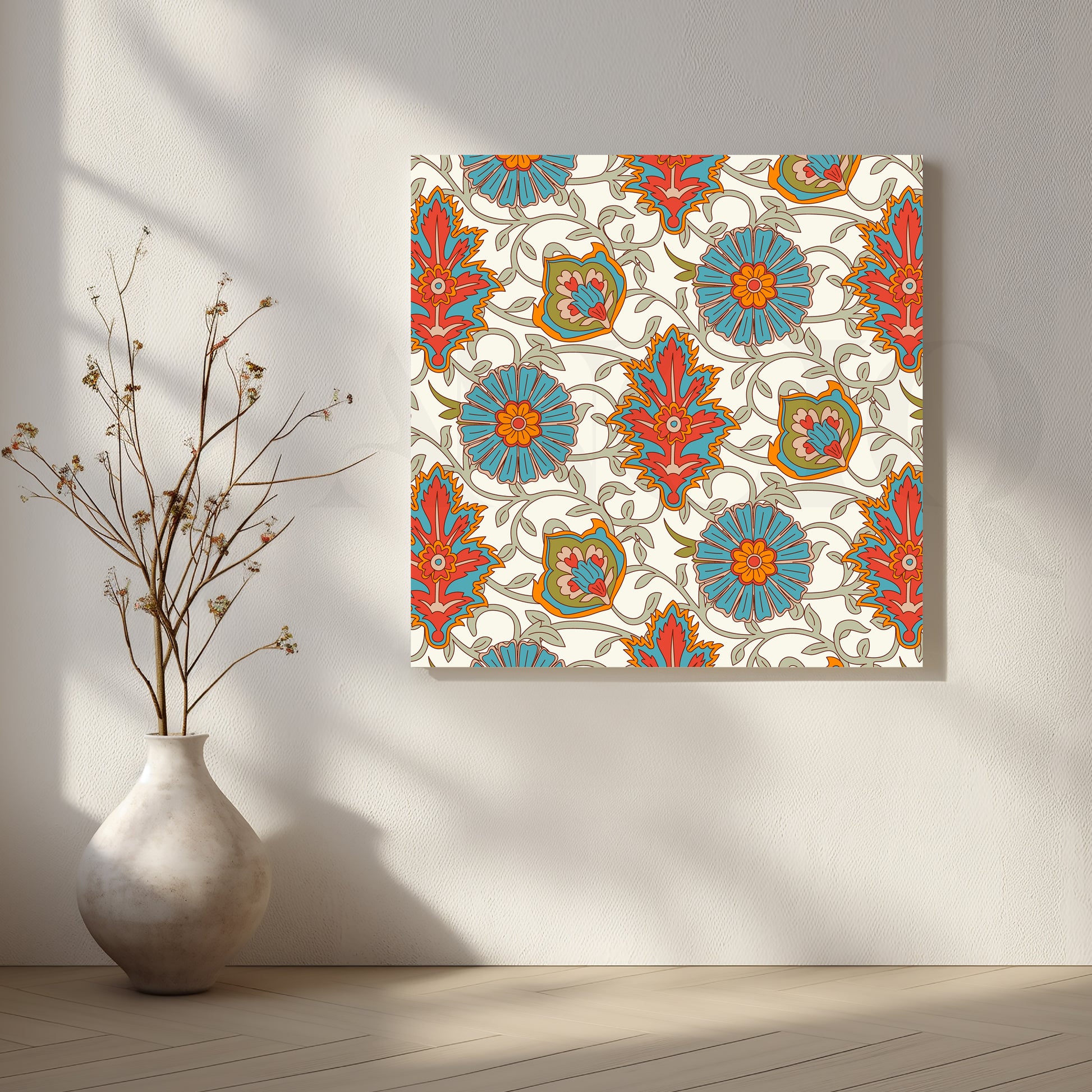 Heritage Floral Pattern Canvas Artwork for Stylish Bedroom