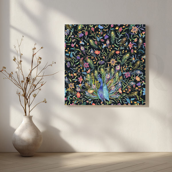 Night Garden Peacocks Canvas Artwork