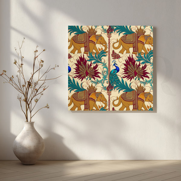 Elephant & Peacock Harmony Canvas Artwork