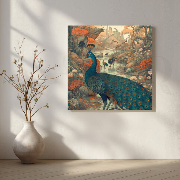 Whispering Peacocks by the Stream Canvas