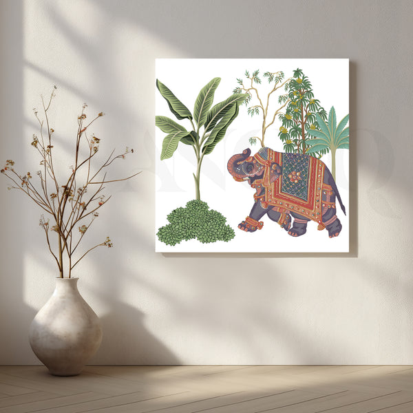 Tropical Jungle Elephant Botanical Canvas Artwork