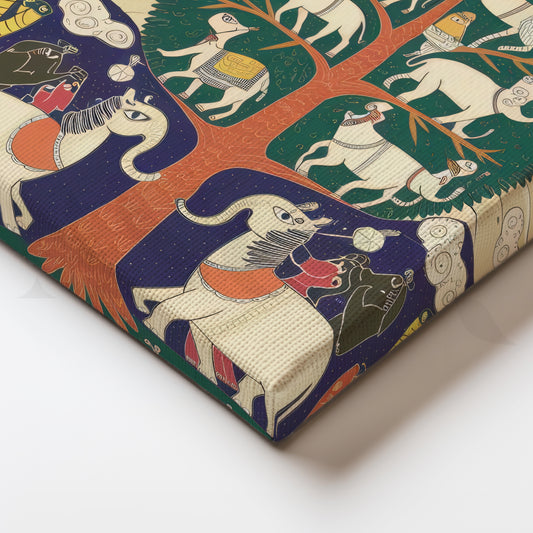 Divine Procession Under Kalpavriksha Canvas Artwork for Cultural Walls