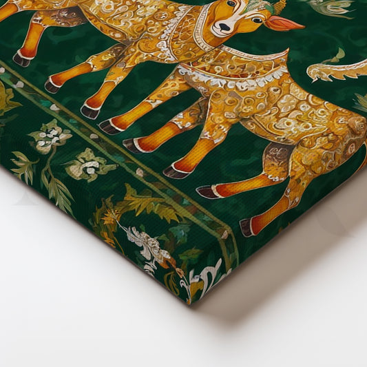 Sacred Bulls Canvas Artwork for Puja Room