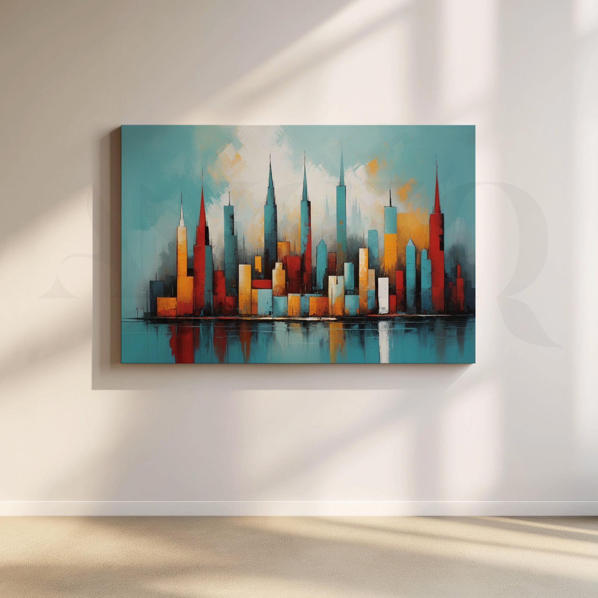 Modern Abstract City Skyline Canvas Artwork for Living Room