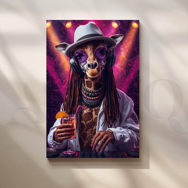 Funky Giraffe DJ Pop Art Canvas Artwork (Ready to Ship)