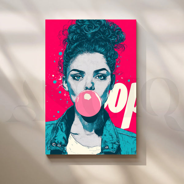 Bubblegum Rebel Blue Pop Art Canvas Artwork (Ready to Ship)