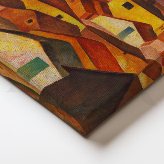 Terracotta Hillside Village Canvas Painting for Dining Room & Cozy Living Spaces