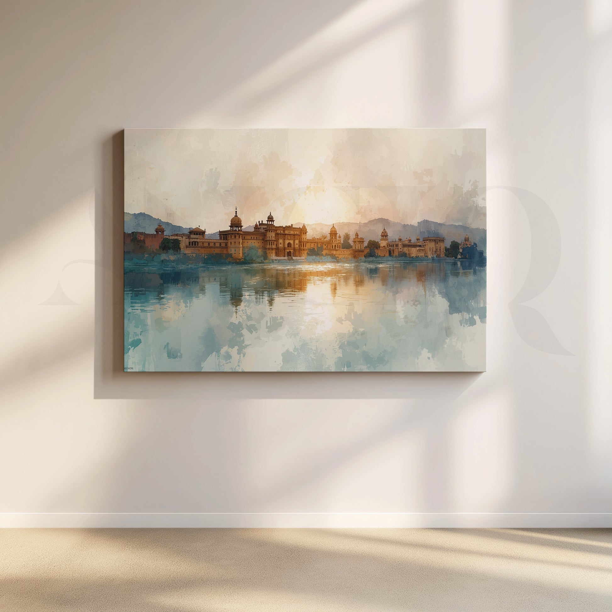 Udaipur Palace Watercolor Canvas Artwork for Stylish Bedroom