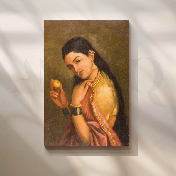 Woman Holding a Fruit by Raja Ravi Varma Canvas Artwork