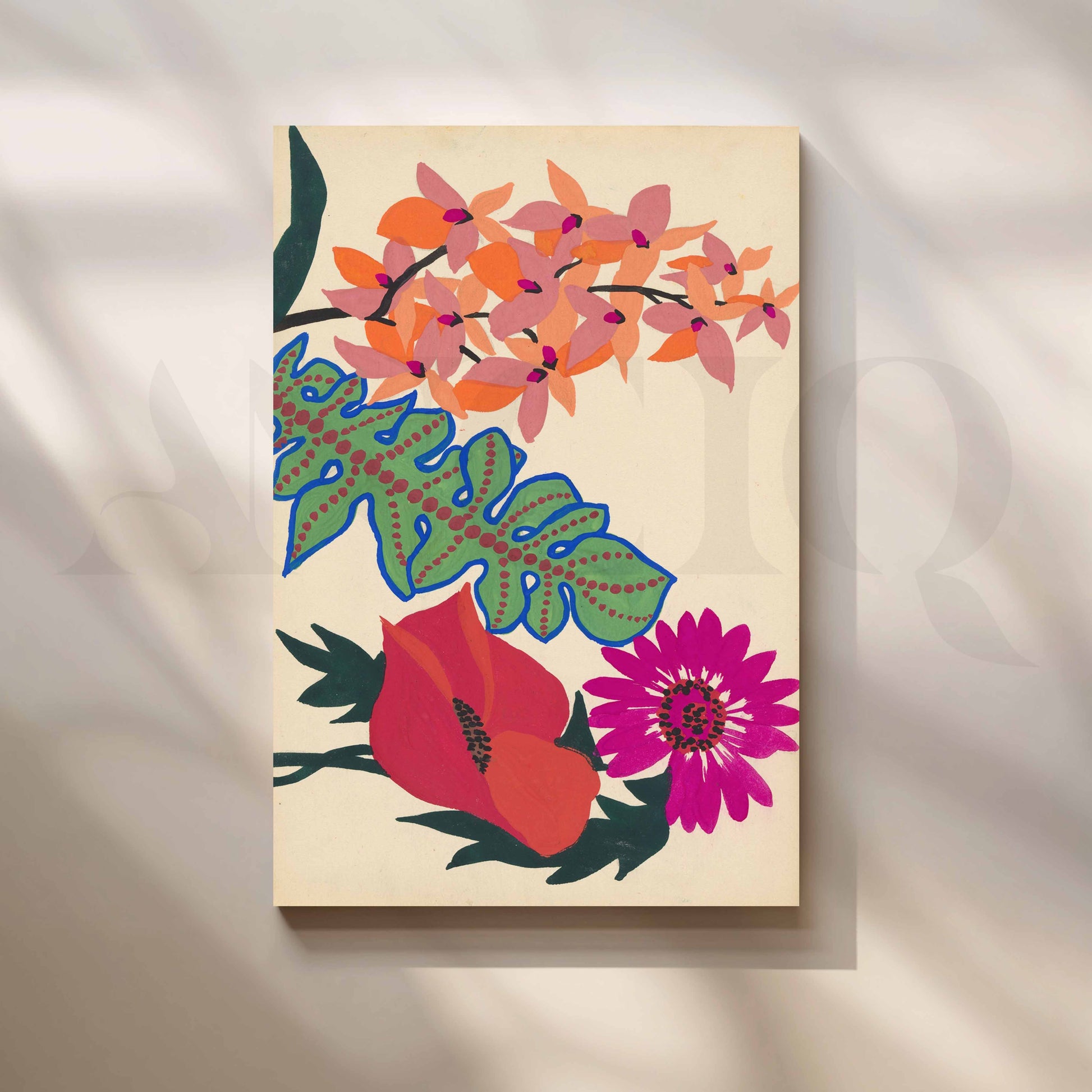 Bold Tropical Floral Canvas Artwork for Stylish Bedroom