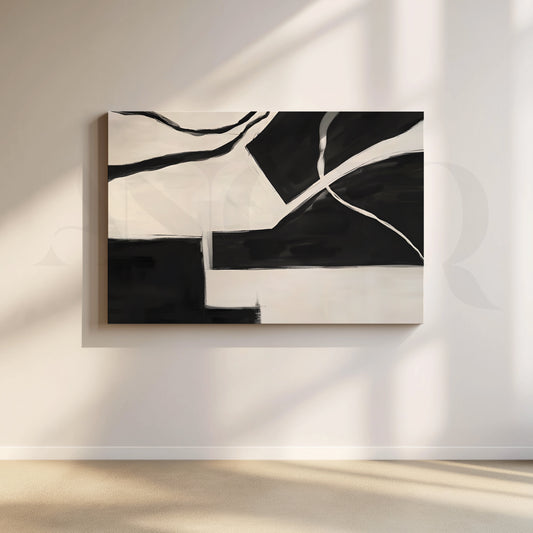 Black and White Abstract Canvas Artwork for Living Room