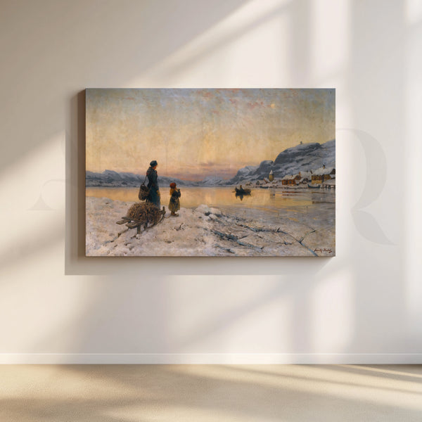 Winter Lake Village Canvas Artwork