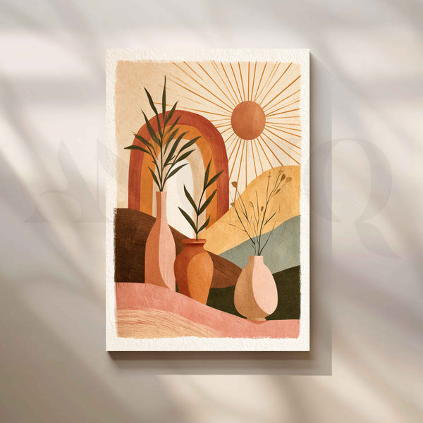 Sunlit Bohemian Vases – Earthy Botanical Abstract Canvas Artwork