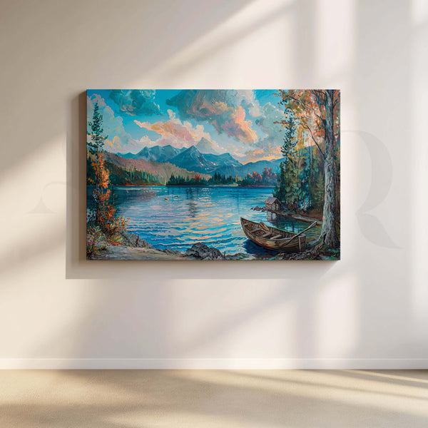 Mountain Lake Boat Canvas Artwork