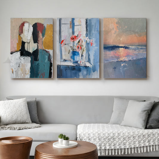 Contemporary Serenity Abstract Gallery Wall – Set of 3 Modern Artworks - 18 x 24 Inches for Living Room