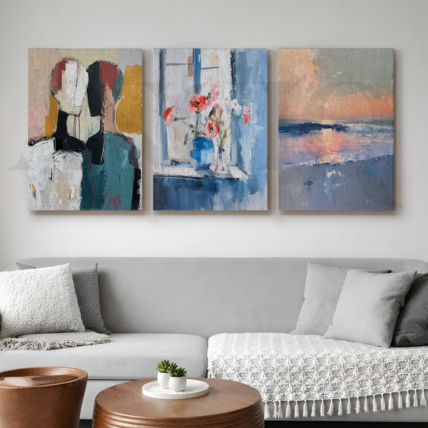 Contemporary Serenity Abstract Gallery Wall – Set of 3 Modern Artworks - 18 x 24 Inches