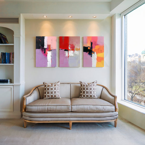 Blush Abstract Blocks Gallery Wall – Set of 3 Artworks