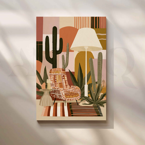 Desert Boho Retreat – Retro Cactus Interior Canvas Artwork