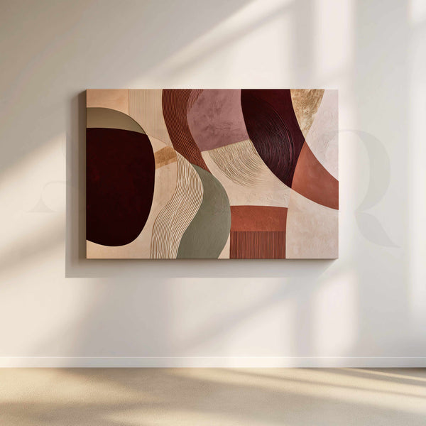 Burgundy and Terracotta Flowing Forms Textured Abstract Canvas Artwork